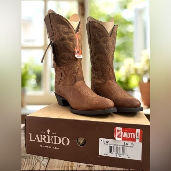 LAREDO Distressed Western Cowboy Boots Leather R Toe Size 8.5 - Picture 3 of 16
